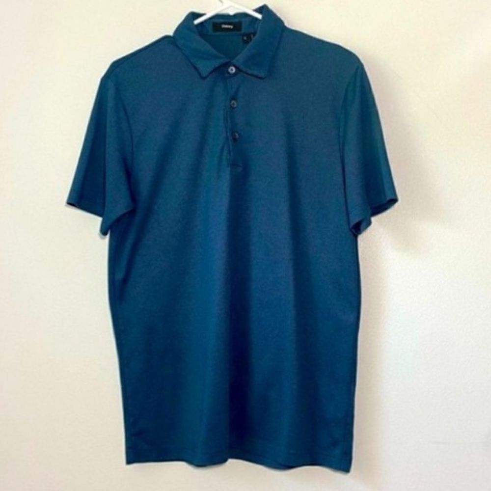 Theory Bronco Capulet Multi Micro Cube Polo Shirt Sz M in Blue Lightweight